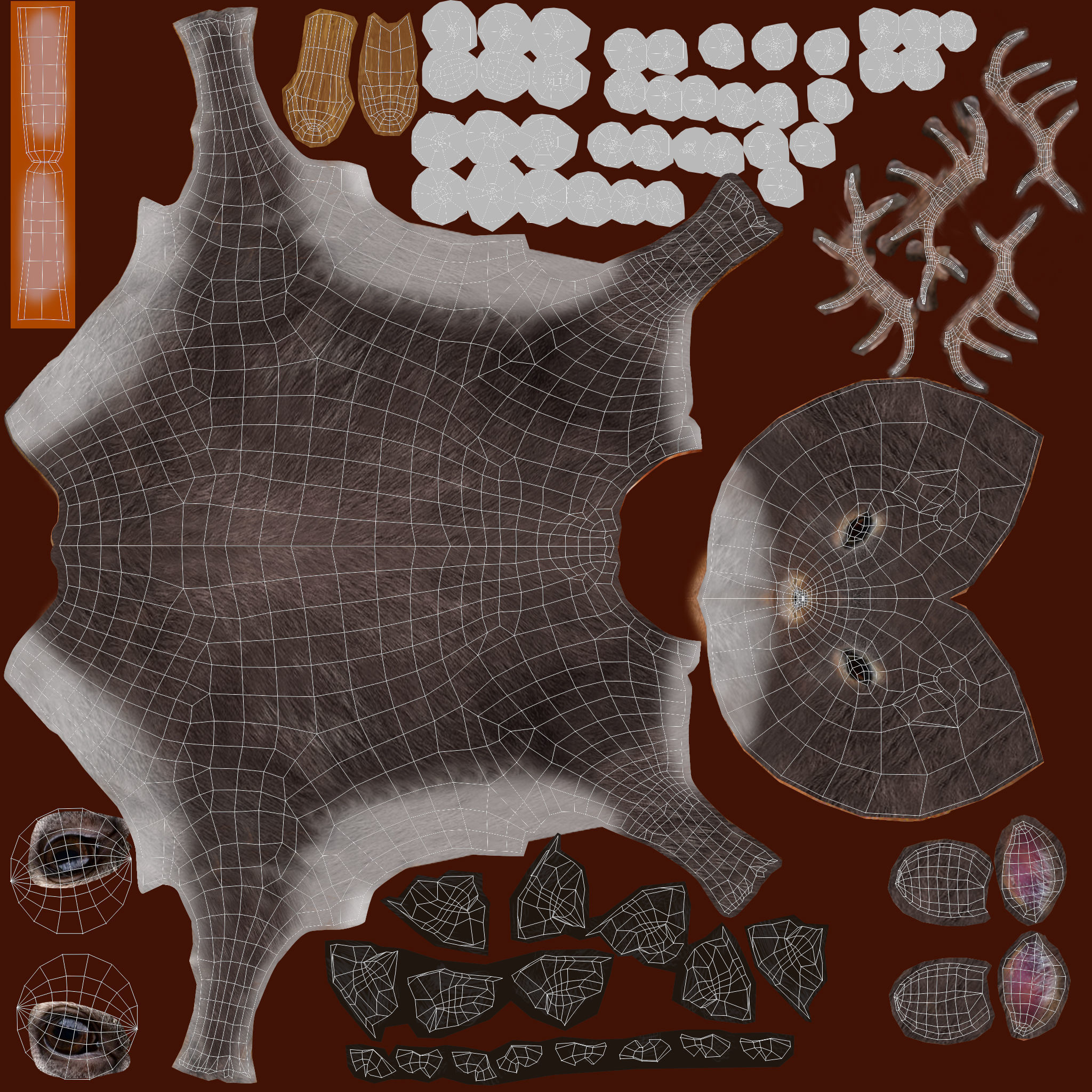 Fur Gray stag Deer NO RIG Low-poly 3D model_7