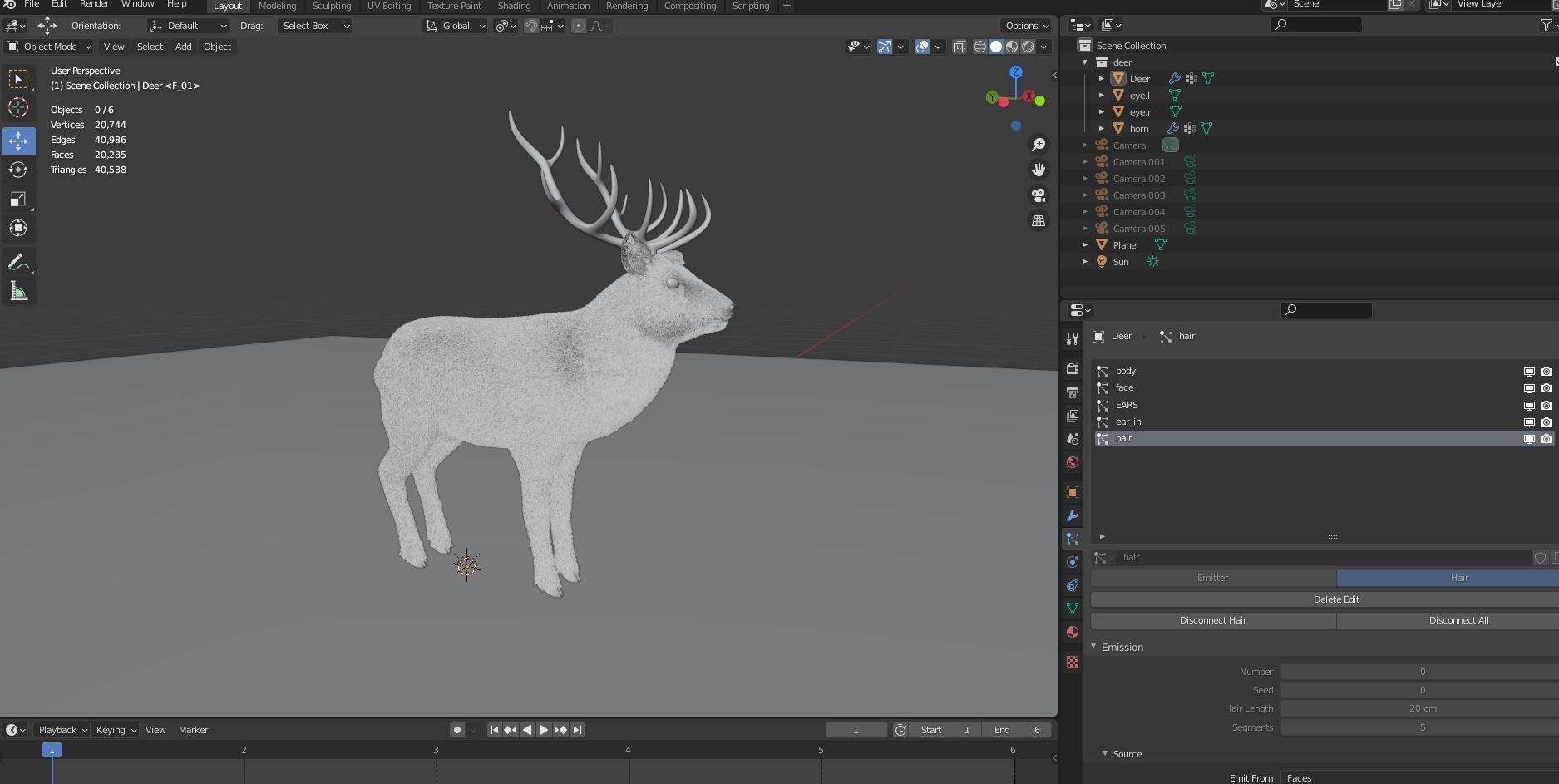 Fur Gray stag Deer NO RIG Low-poly 3D model_8