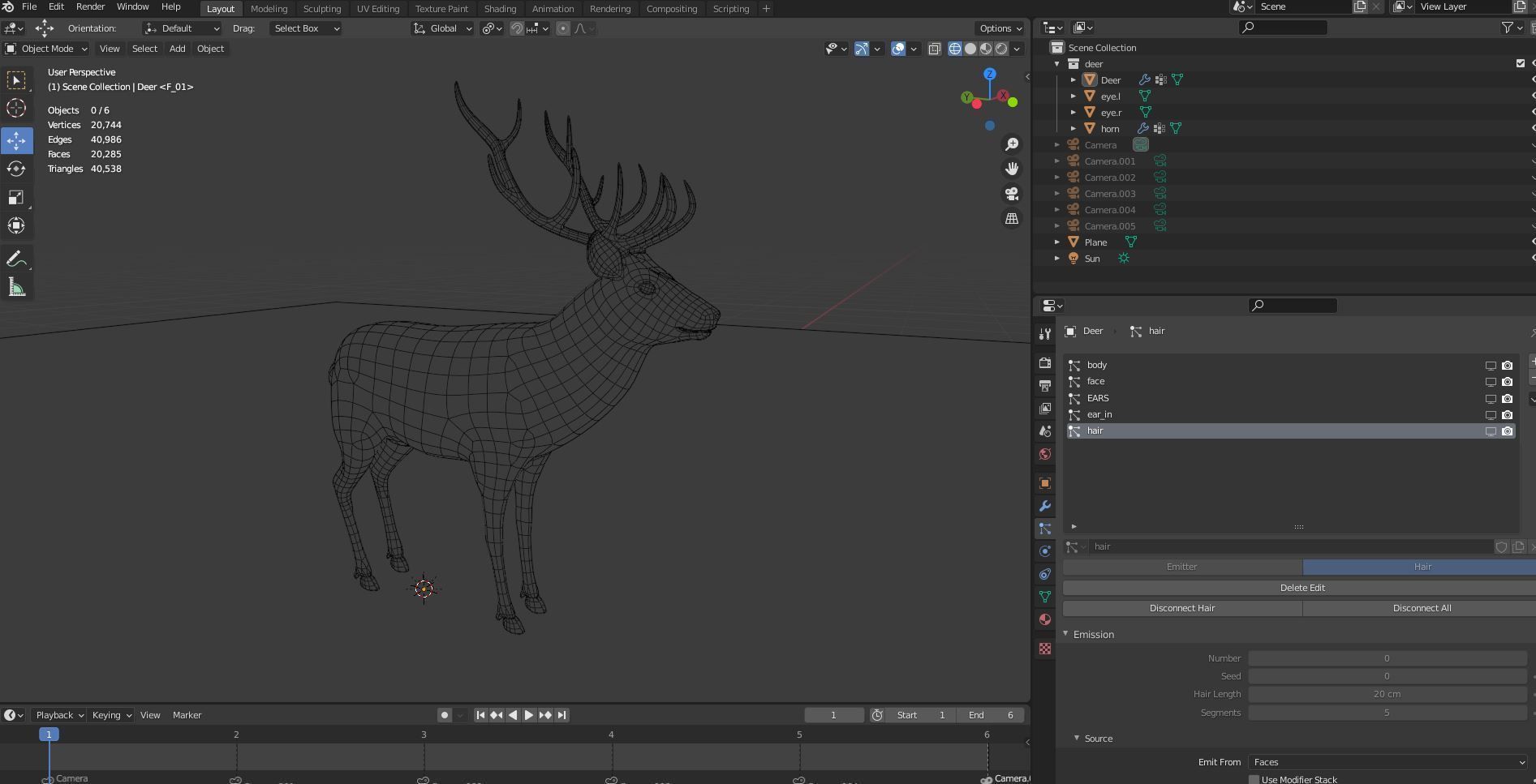 Fur Gray stag Deer NO RIG Low-poly 3D model_11