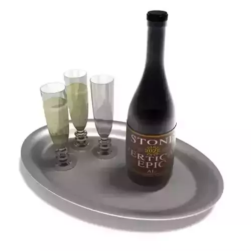 Champagne Tray Bottle And Glasses 3D model