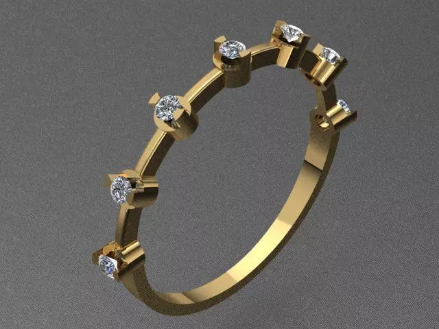Luxury Half Round Diamond Golden Ring 3D print model_0