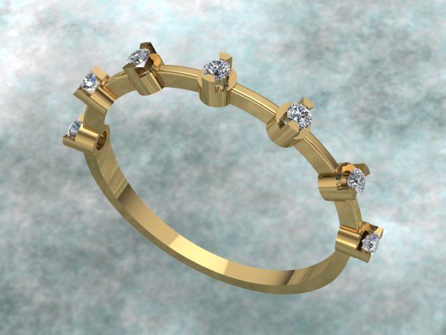 Luxury Half Round Diamond Golden Ring 3D print model_1