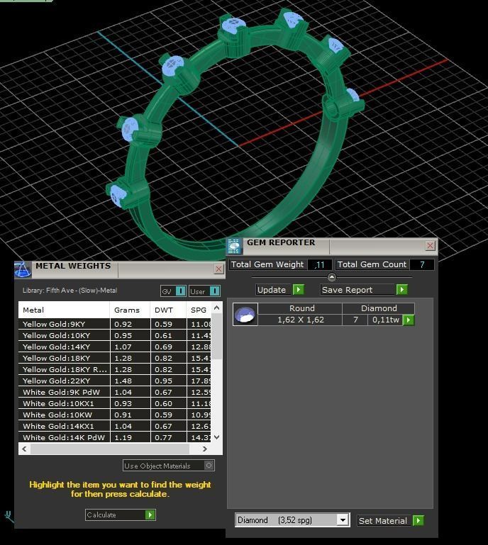 Luxury Half Round Diamond Golden Ring 3D print model_12