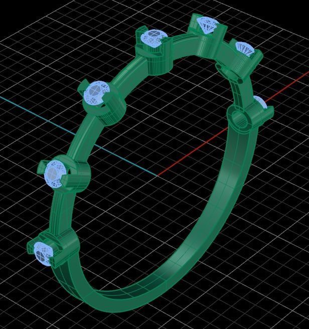 Luxury Half Round Diamond Golden Ring 3D print model_5