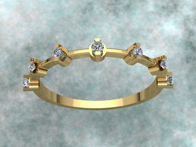 Luxury Half Round Diamond Golden Ring 3D print model_2