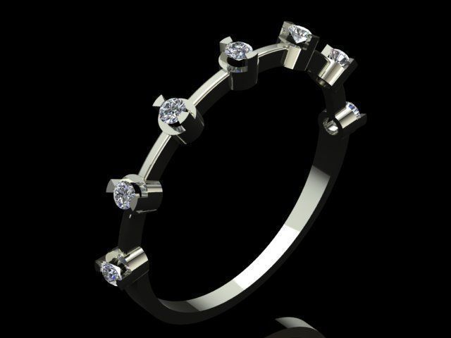 Luxury Half Round Diamond Golden Ring 3D print model_3