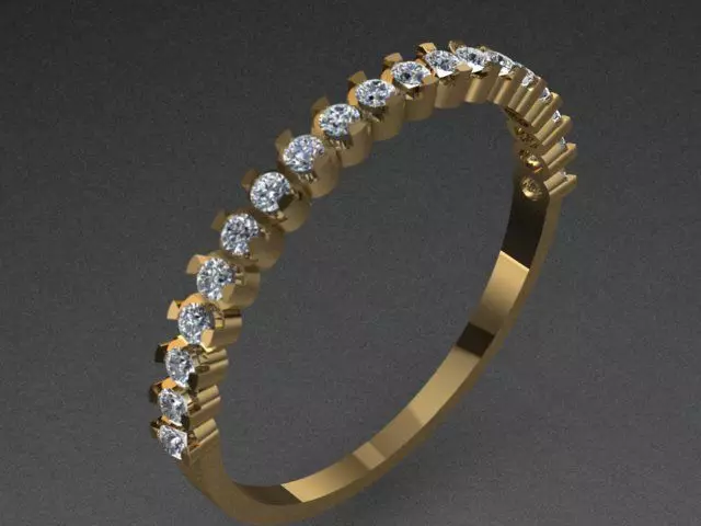 Luxury Half Round Diamond Golden Ring 3D print model