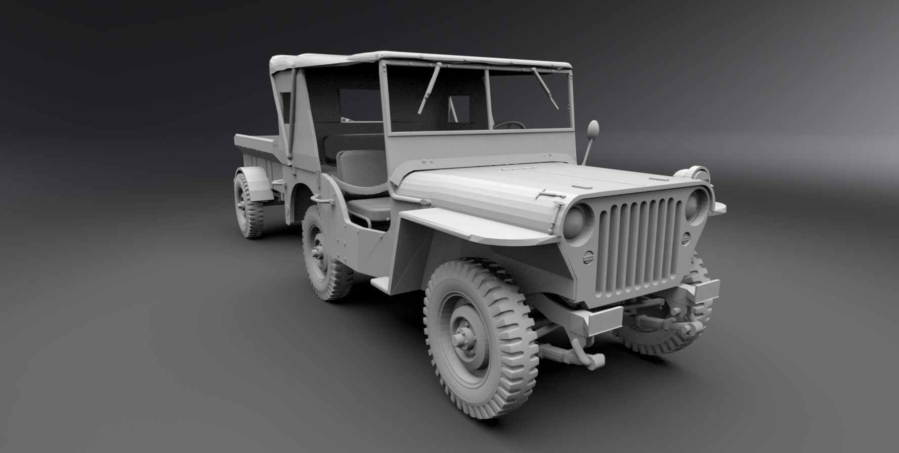 Jeep Willys With Cart 3D print model_5