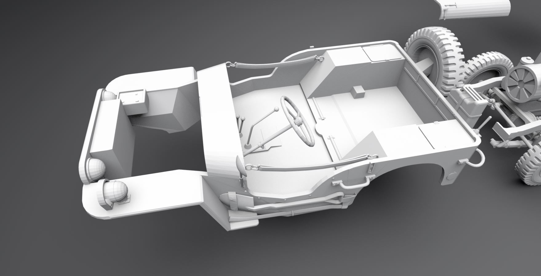 Jeep Willys With Cart 3D print model_6