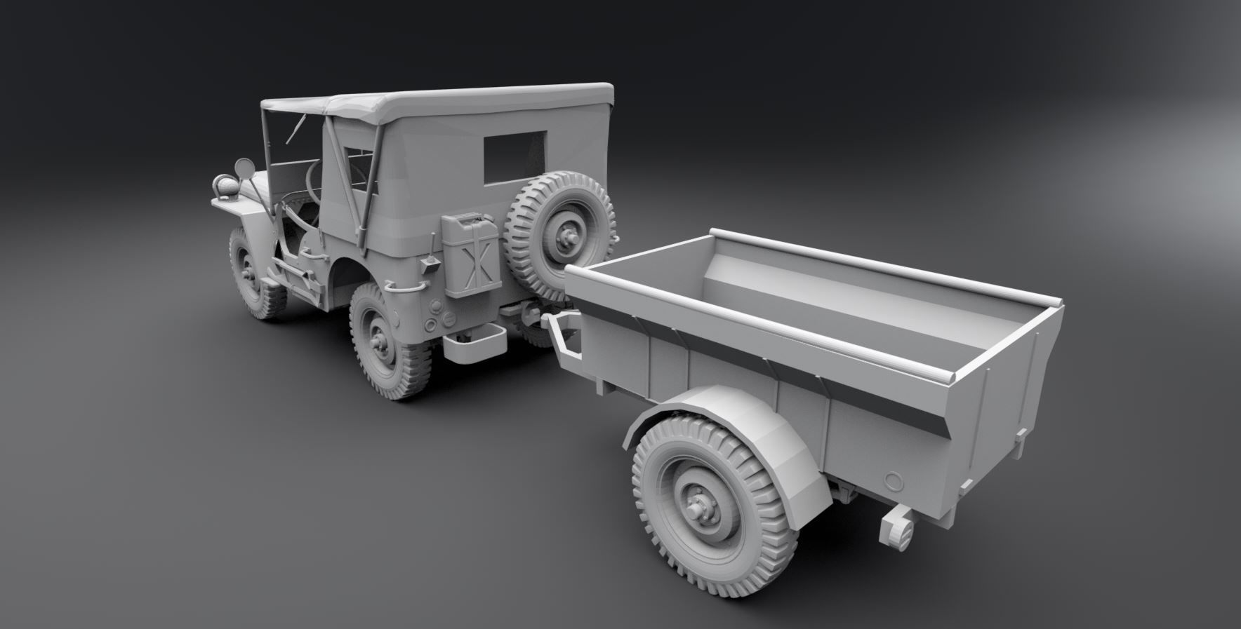 Jeep Willys With Cart 3D print model_3