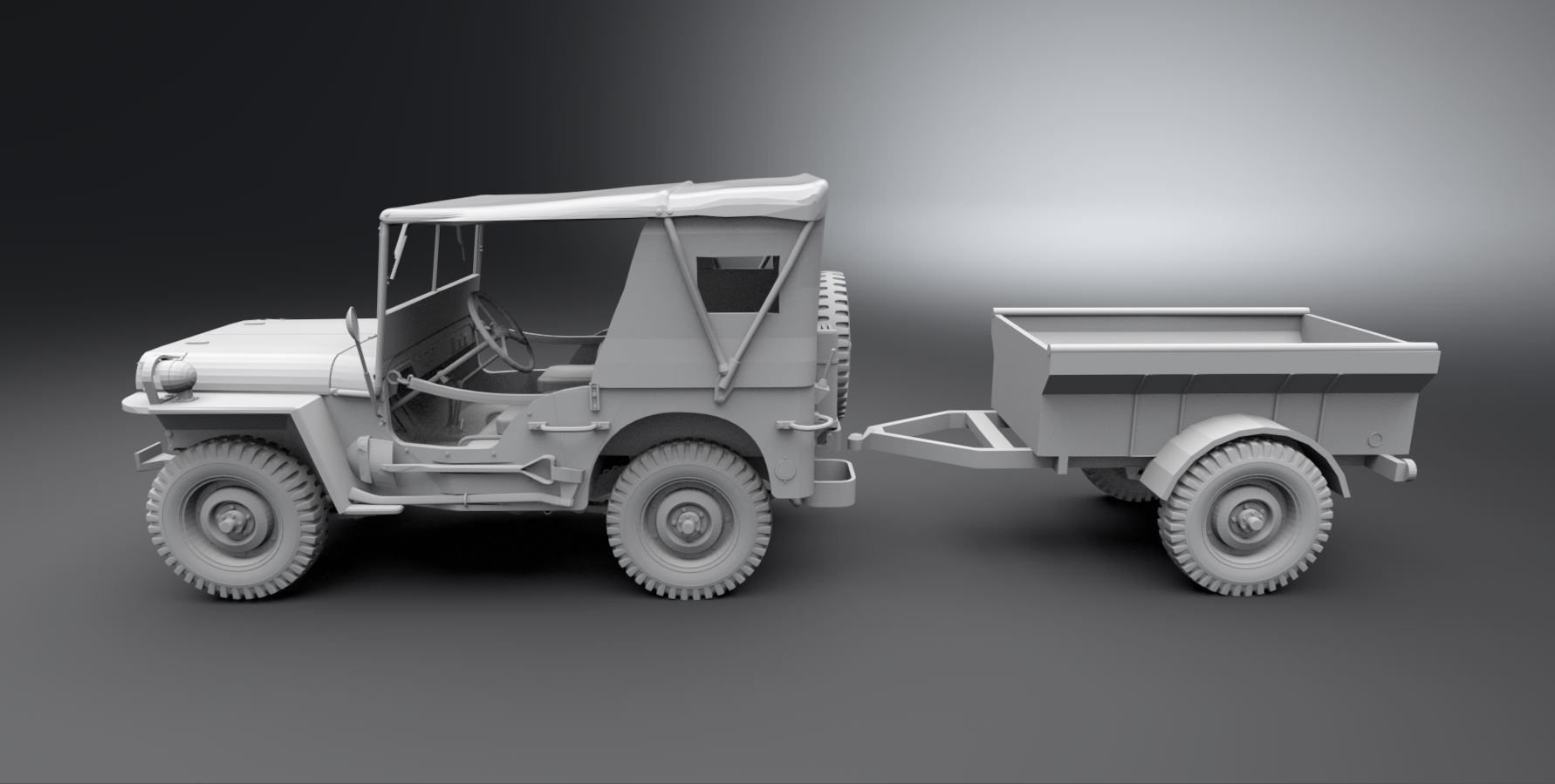 Jeep Willys With Cart 3D print model_2