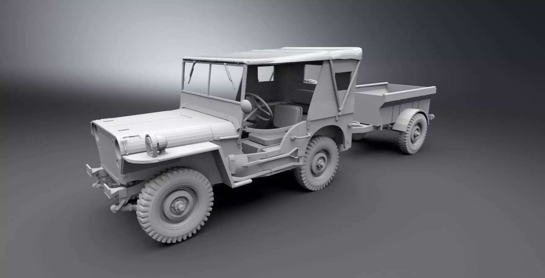 Jeep Willys With Cart 3D print model_0