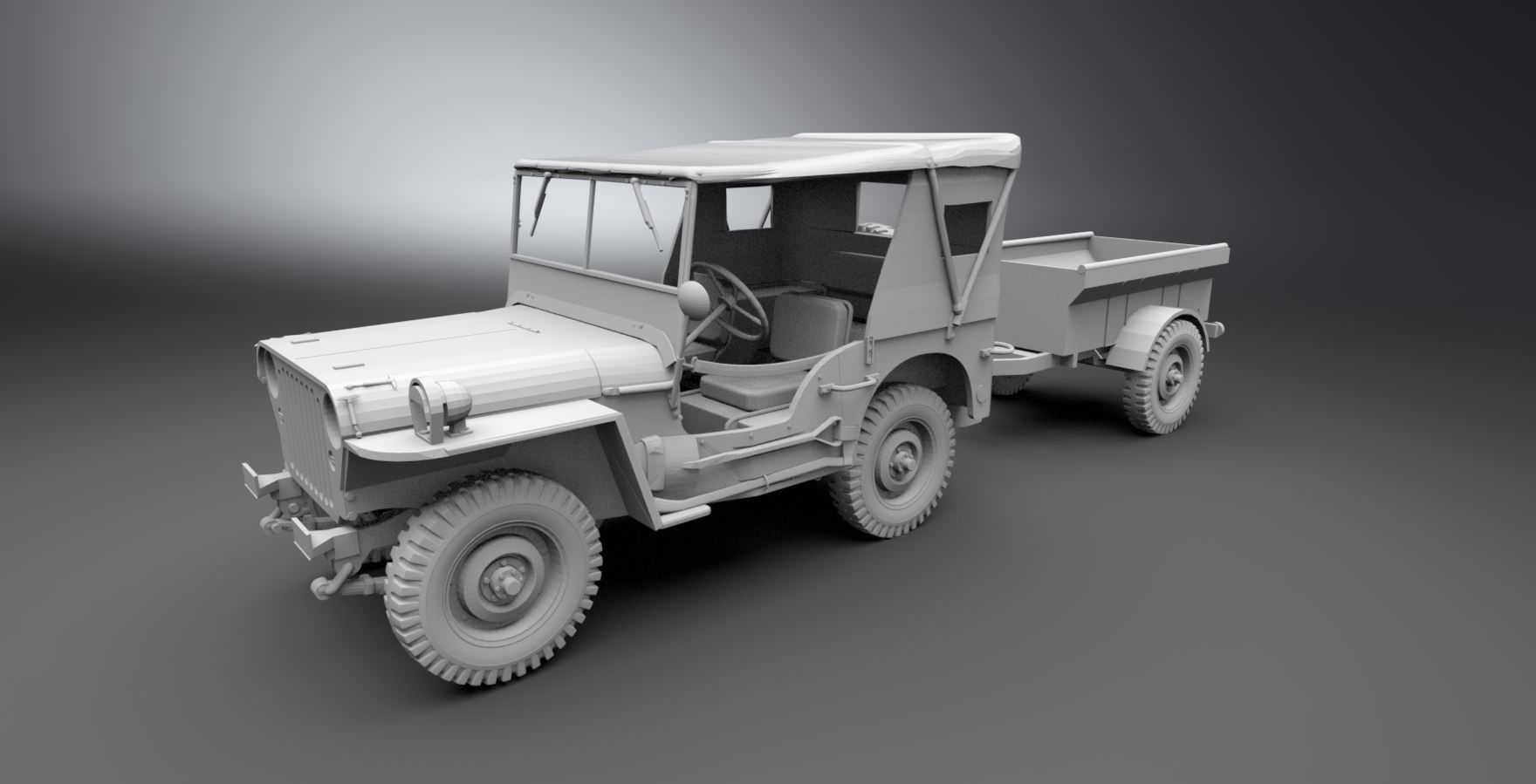 Jeep Willys With Cart 3D model 3D printable | CGTrader