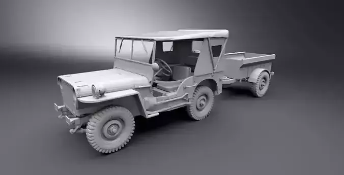 Jeep Willys With Cart 3D print model