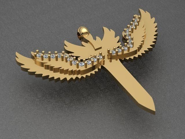 Eagle Wings Golden Diamond Necklace 3D print model