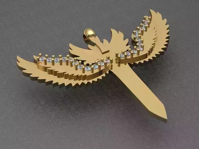 Eagle Wings Golden Diamond Necklace 3D print model