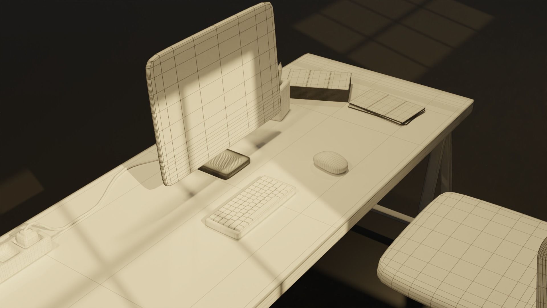 Office desk low poly 3d model Low-poly 3D model_5