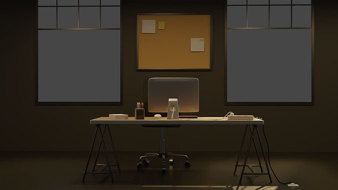 Office desk low poly 3d model Low-poly 3D model