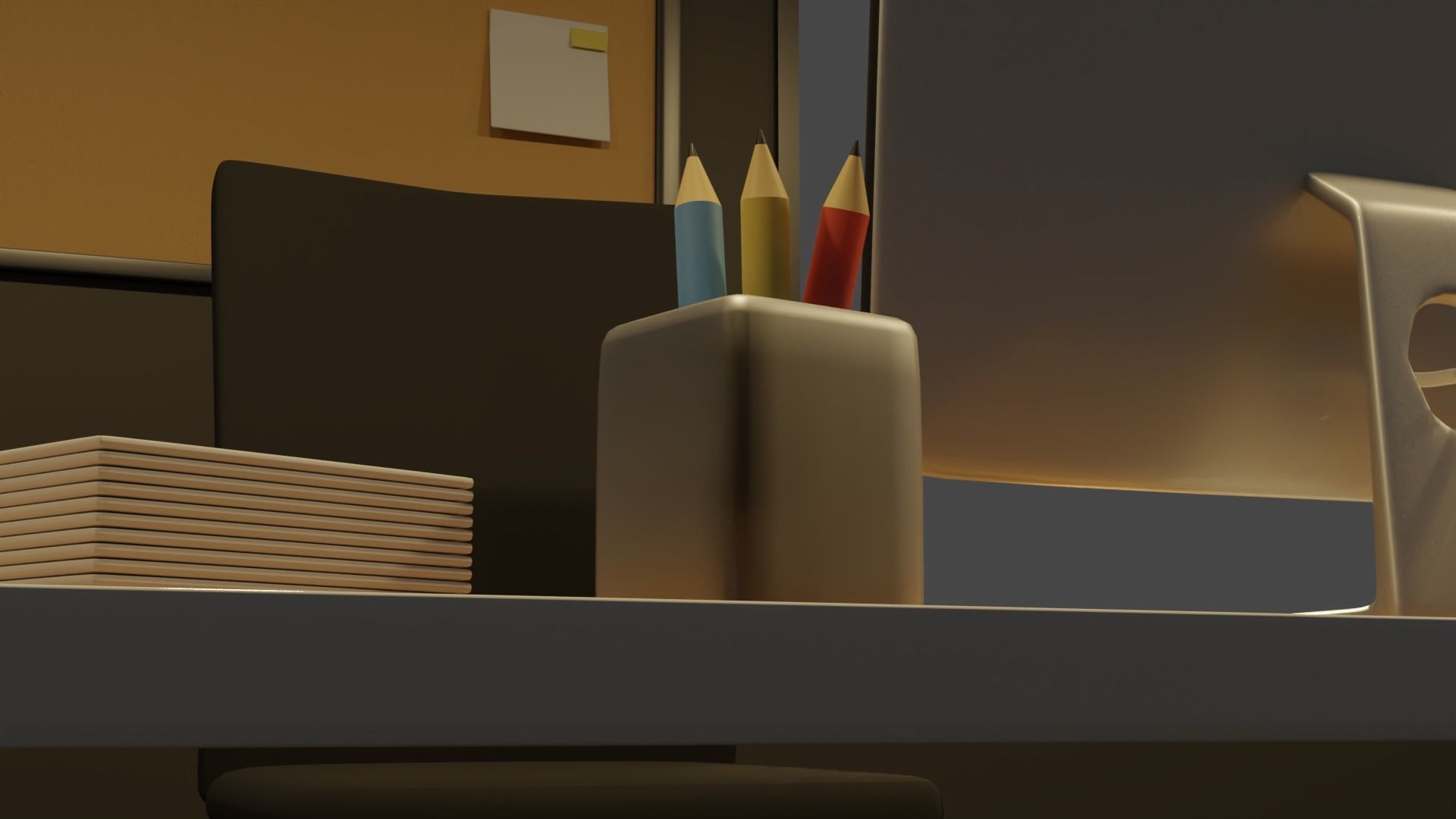 Office desk low poly 3d model Low-poly 3D model_10