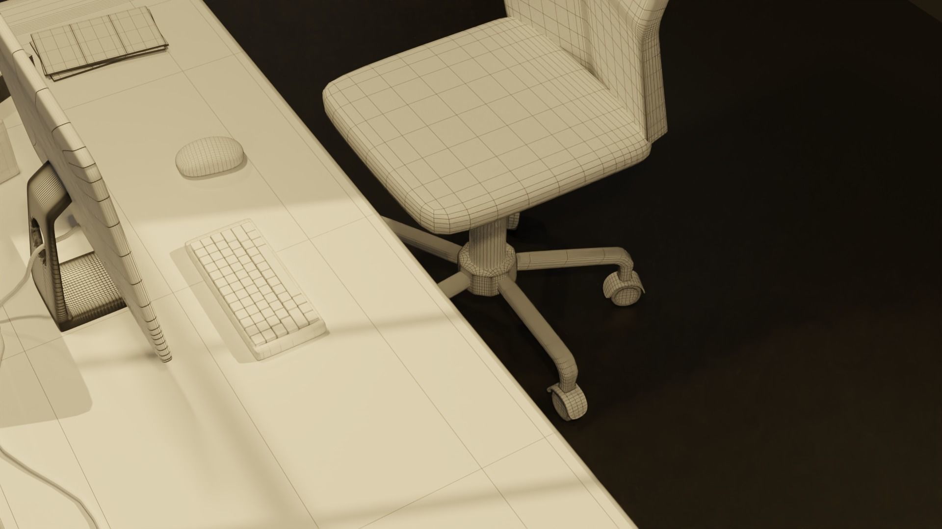 Office desk low poly 3d model Low-poly 3D model_3