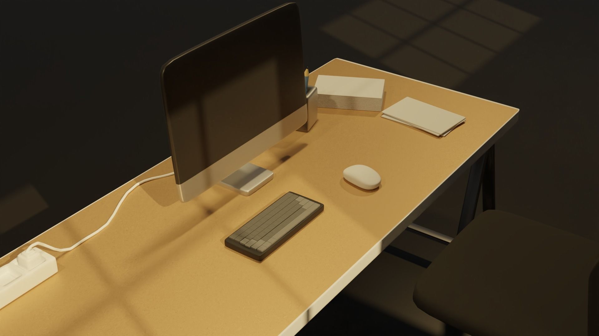 Office desk low poly 3d model Low-poly 3D model_4