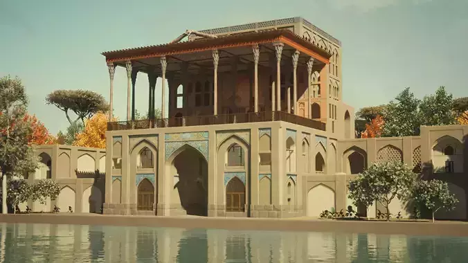 AliQapu traditional iranian palace Low-poly 3D model