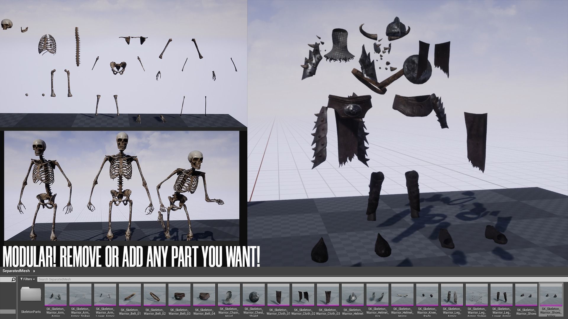 Skeleton Warrior - Game Ready Low-poly 3D model_9