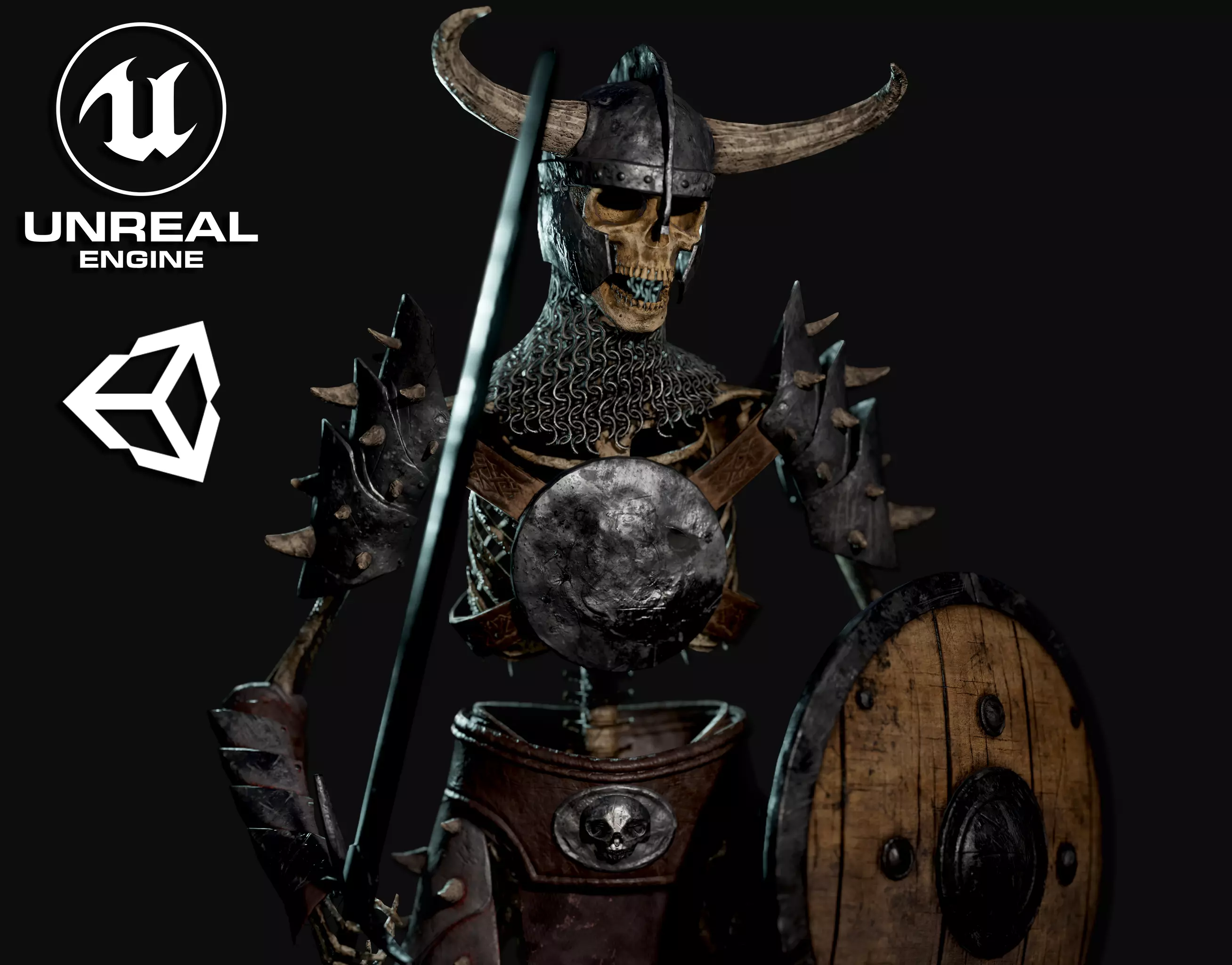 Skeleton Warrior - Game Ready Low-poly 3D model_0