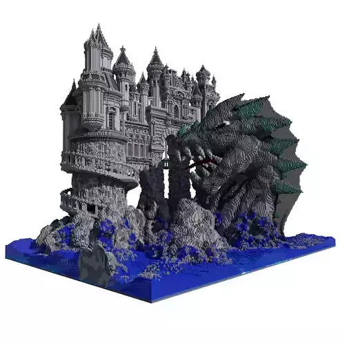 Model of a castle with a dragon