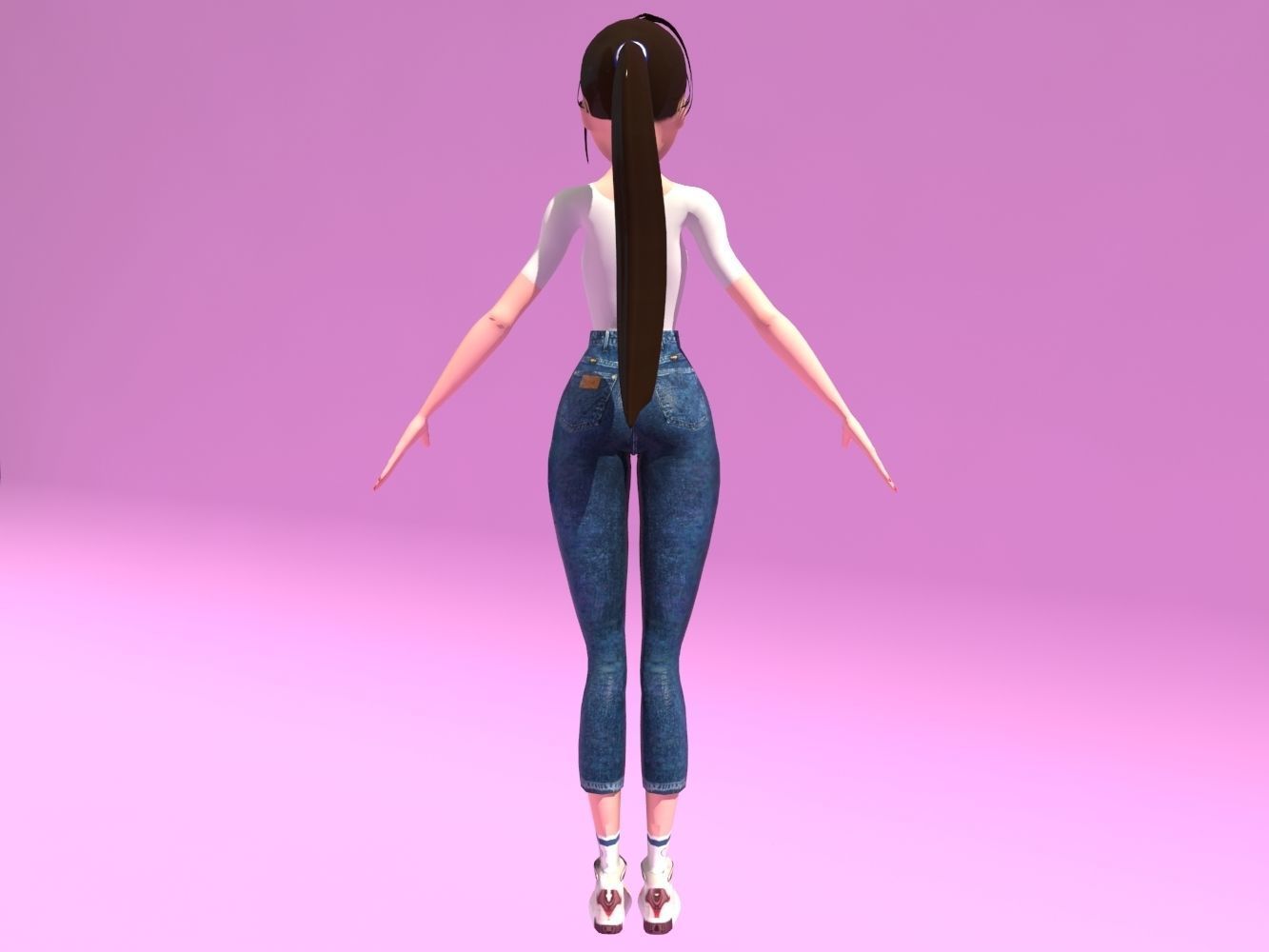 Cartoon woman character Low-poly 3D model_2