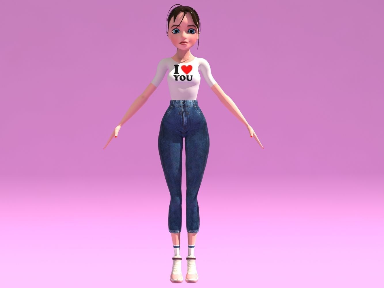 Cartoon woman character Low-poly 3D model_3