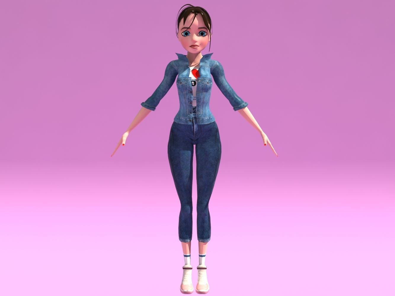 Cartoon woman character Low-poly 3D model_7