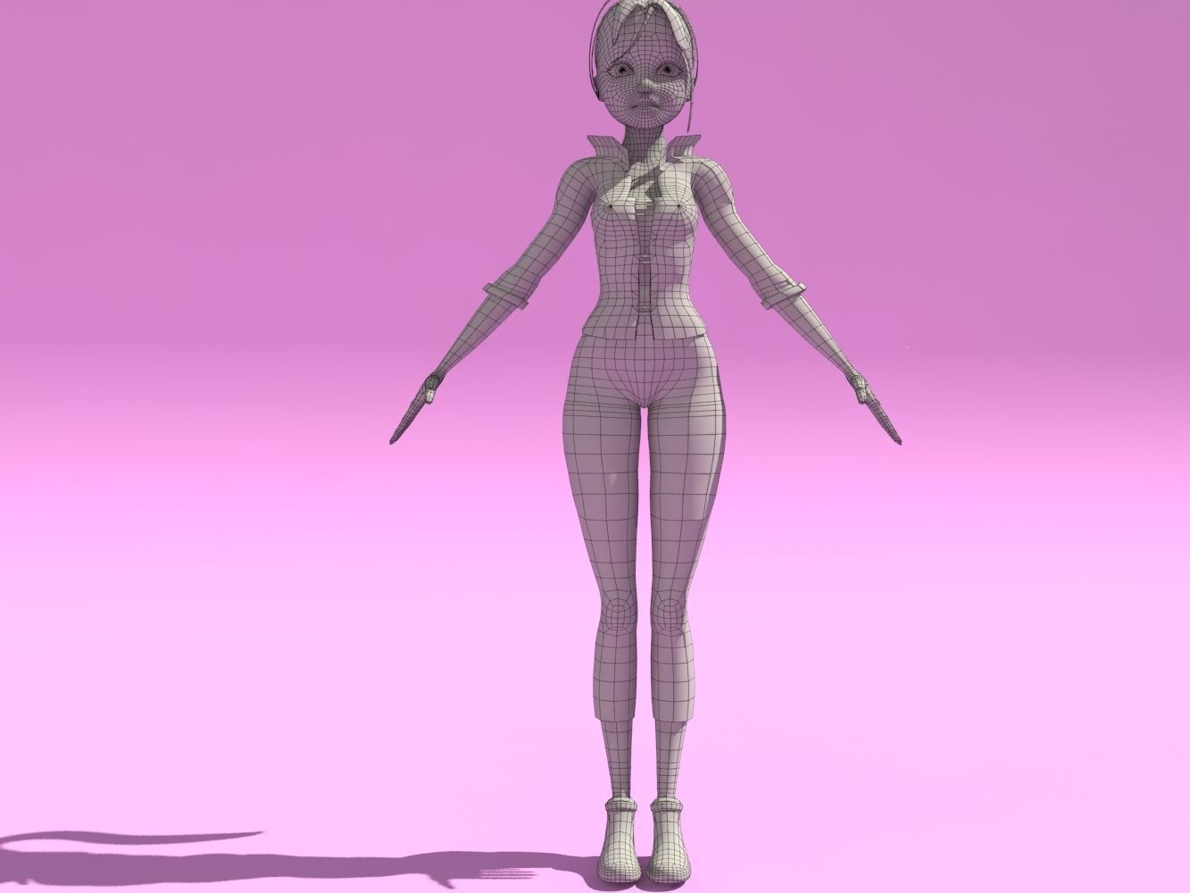 Cartoon woman character Low-poly 3D model_10