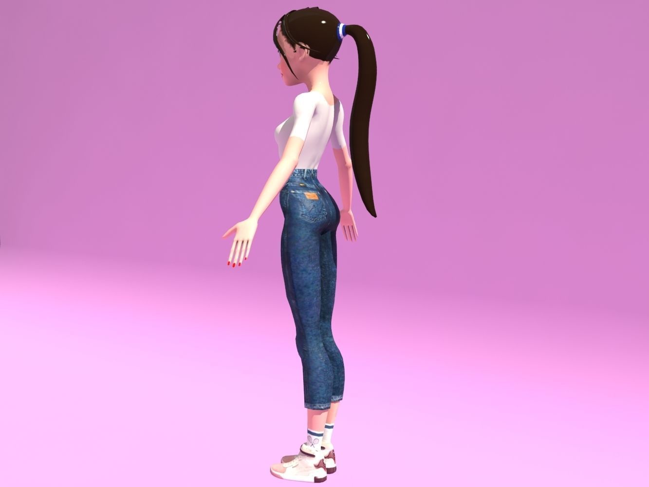 Cartoon woman character Low-poly 3D model_4