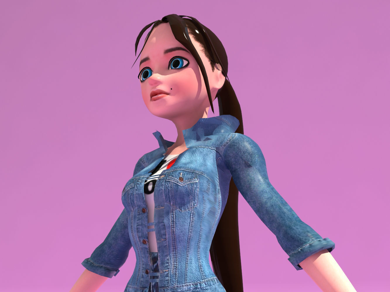Cartoon woman character Low-poly 3D model_9