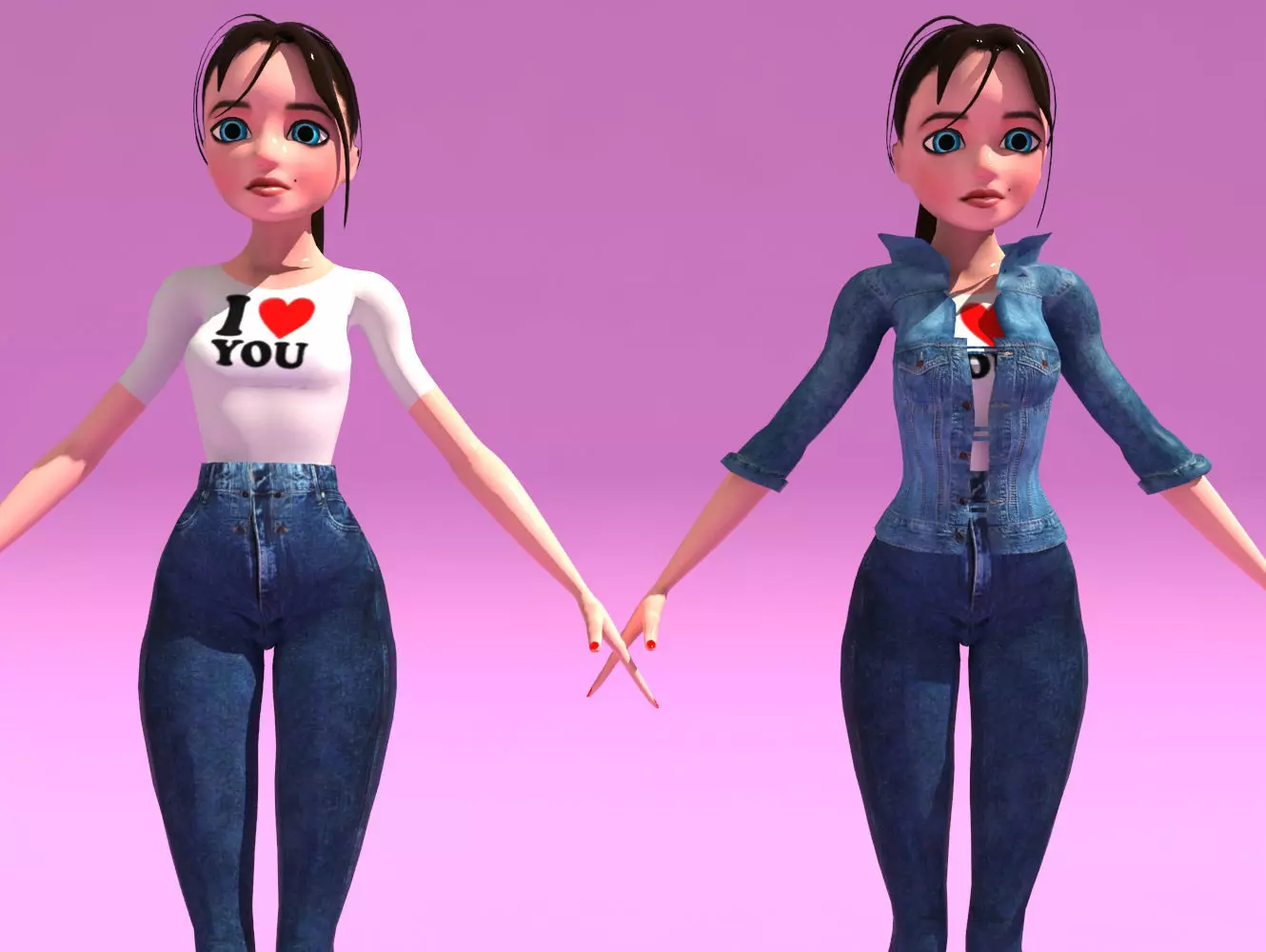 Cartoon woman character Low-poly 3D model_0