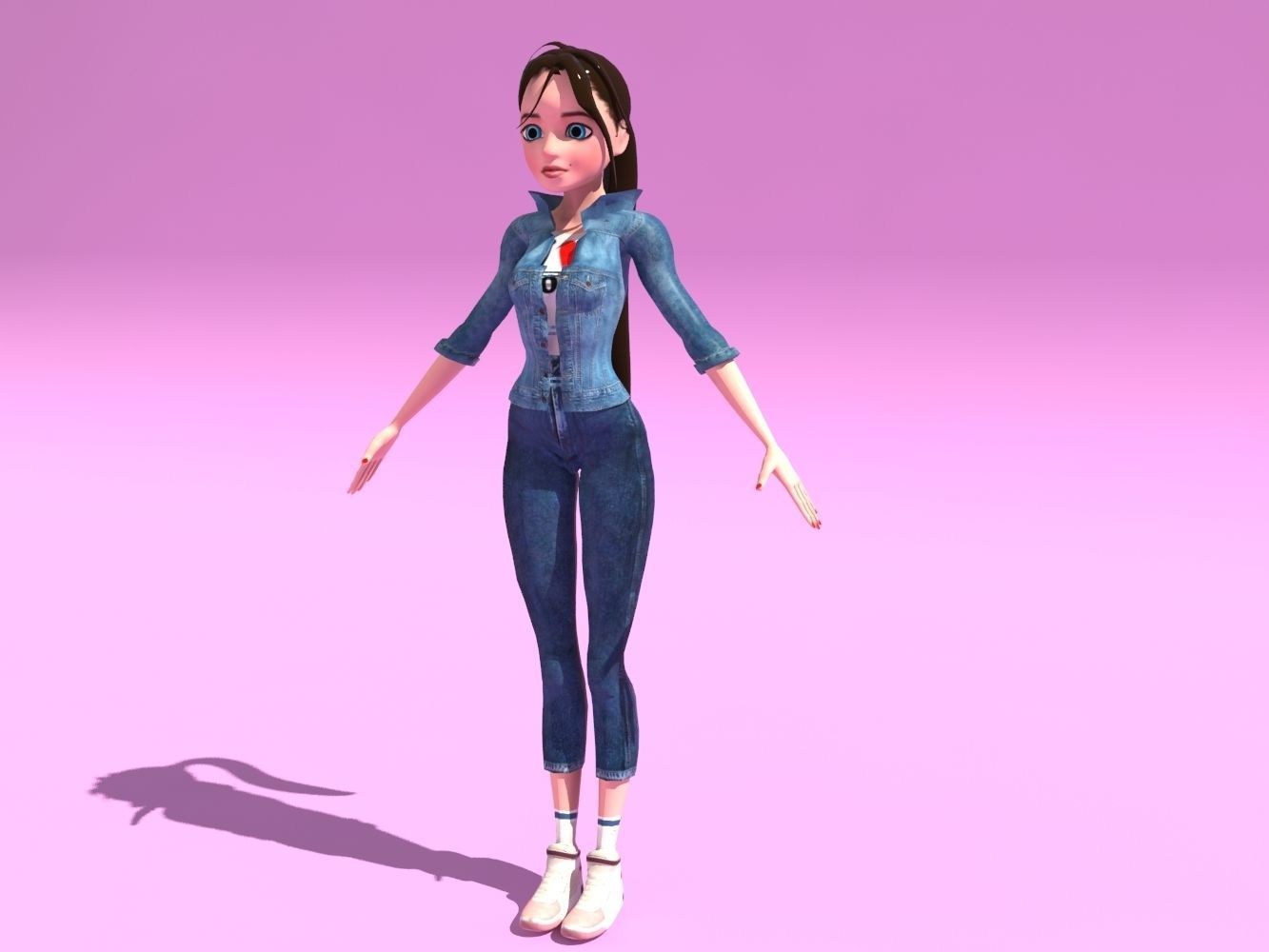 Cartoon woman character Low-poly 3D model_5