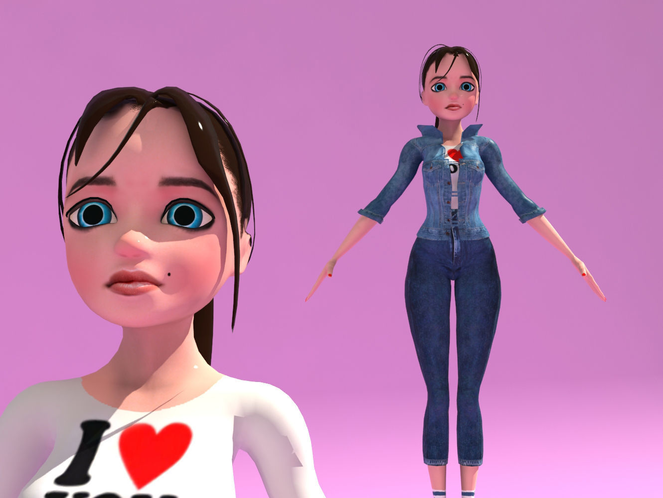 Cartoon woman character Low-poly 3D model_8