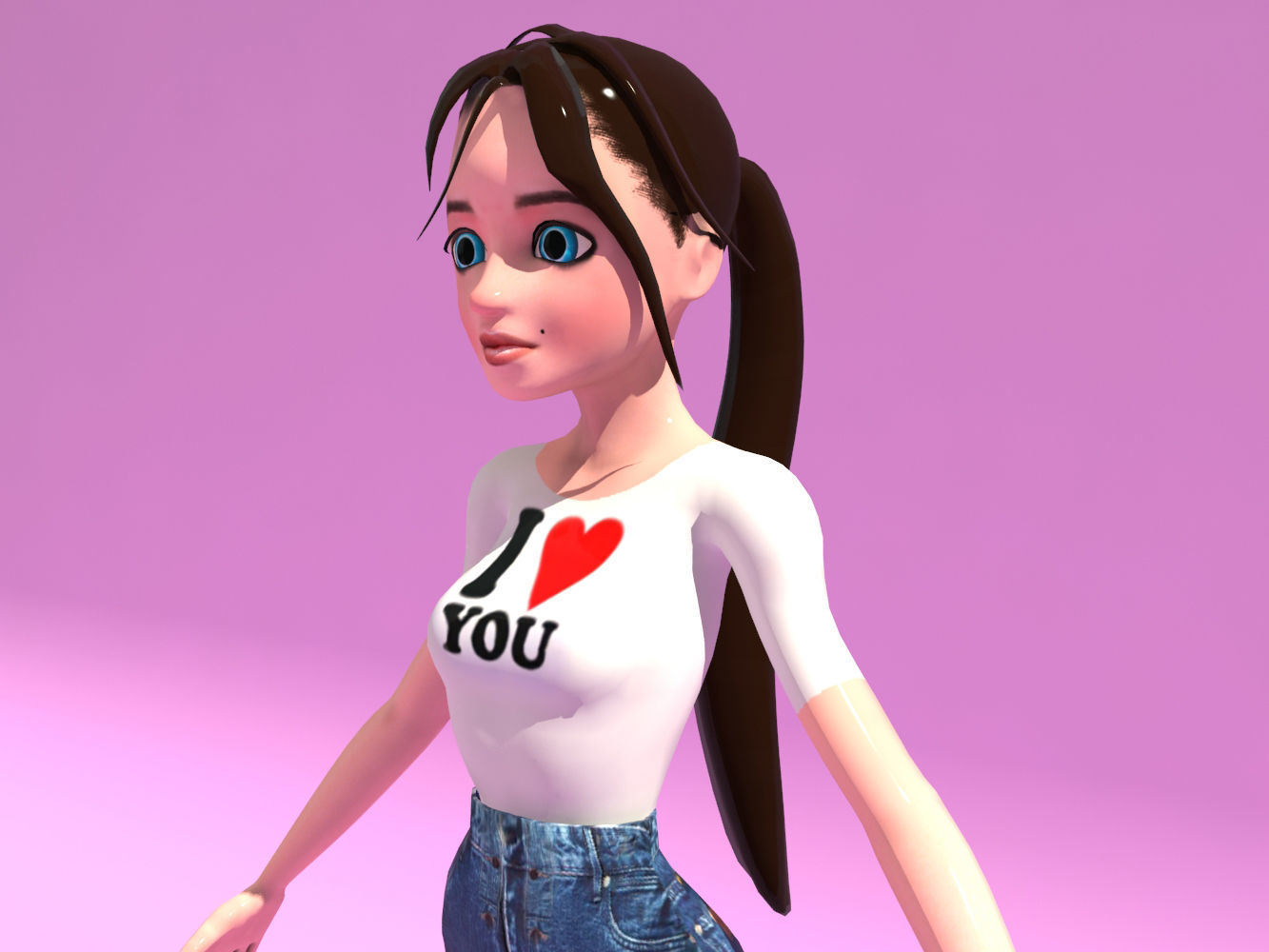 Cartoon woman character Low-poly 3D model_1
