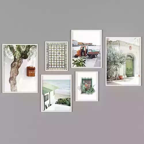 Mediterranean art posters set Low-poly 3D model