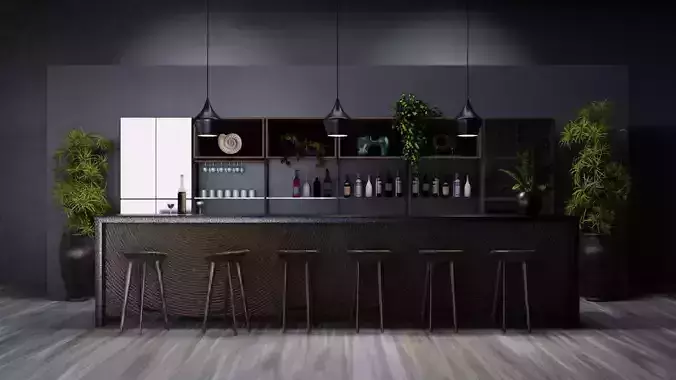 Kitchen Bar Interior Blender Scene