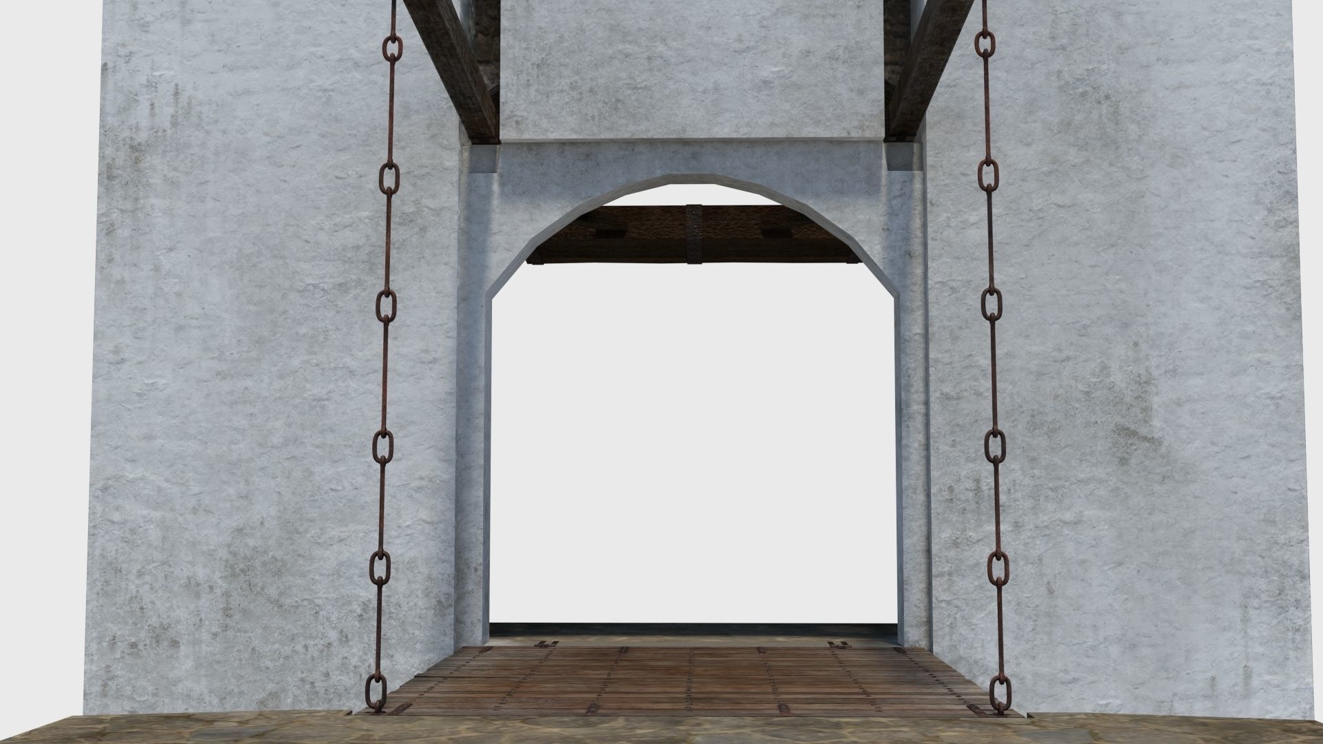 Medieval drawbridge gate with animation Low-poly 3D model_12