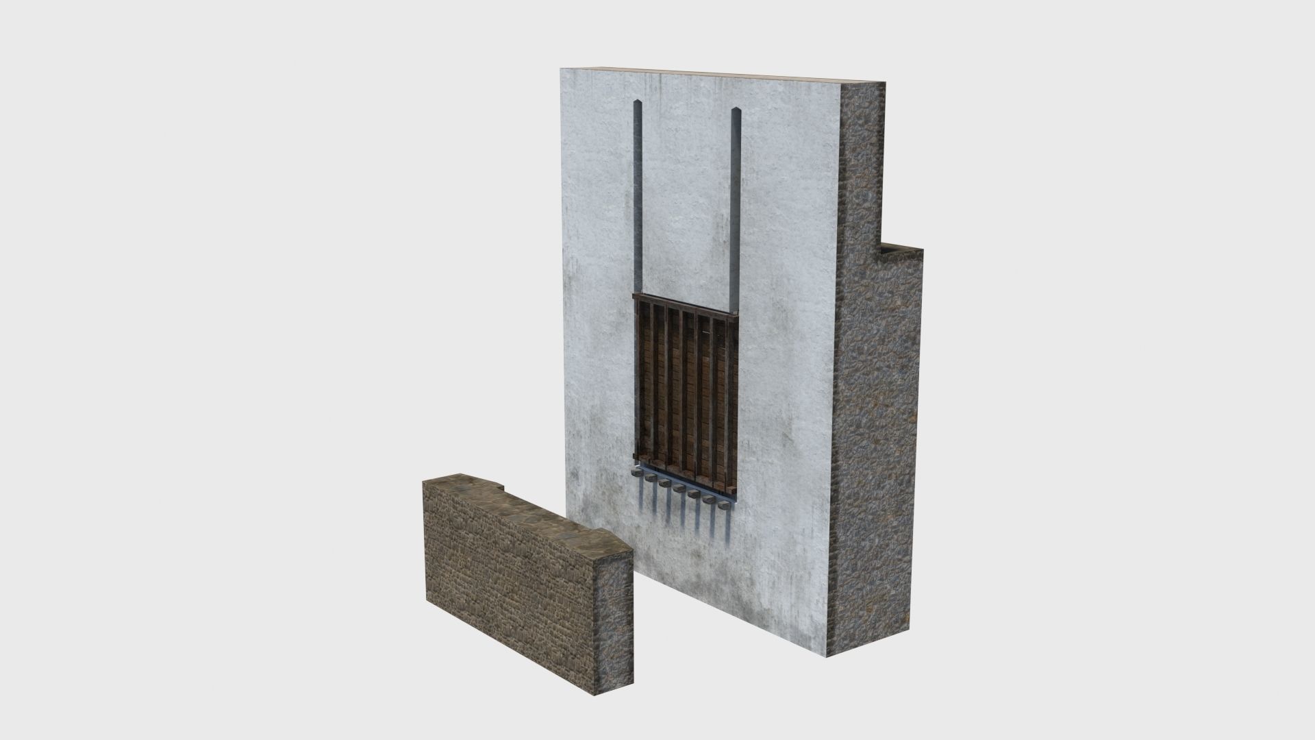 Medieval drawbridge gate with animation Low-poly 3D model_2