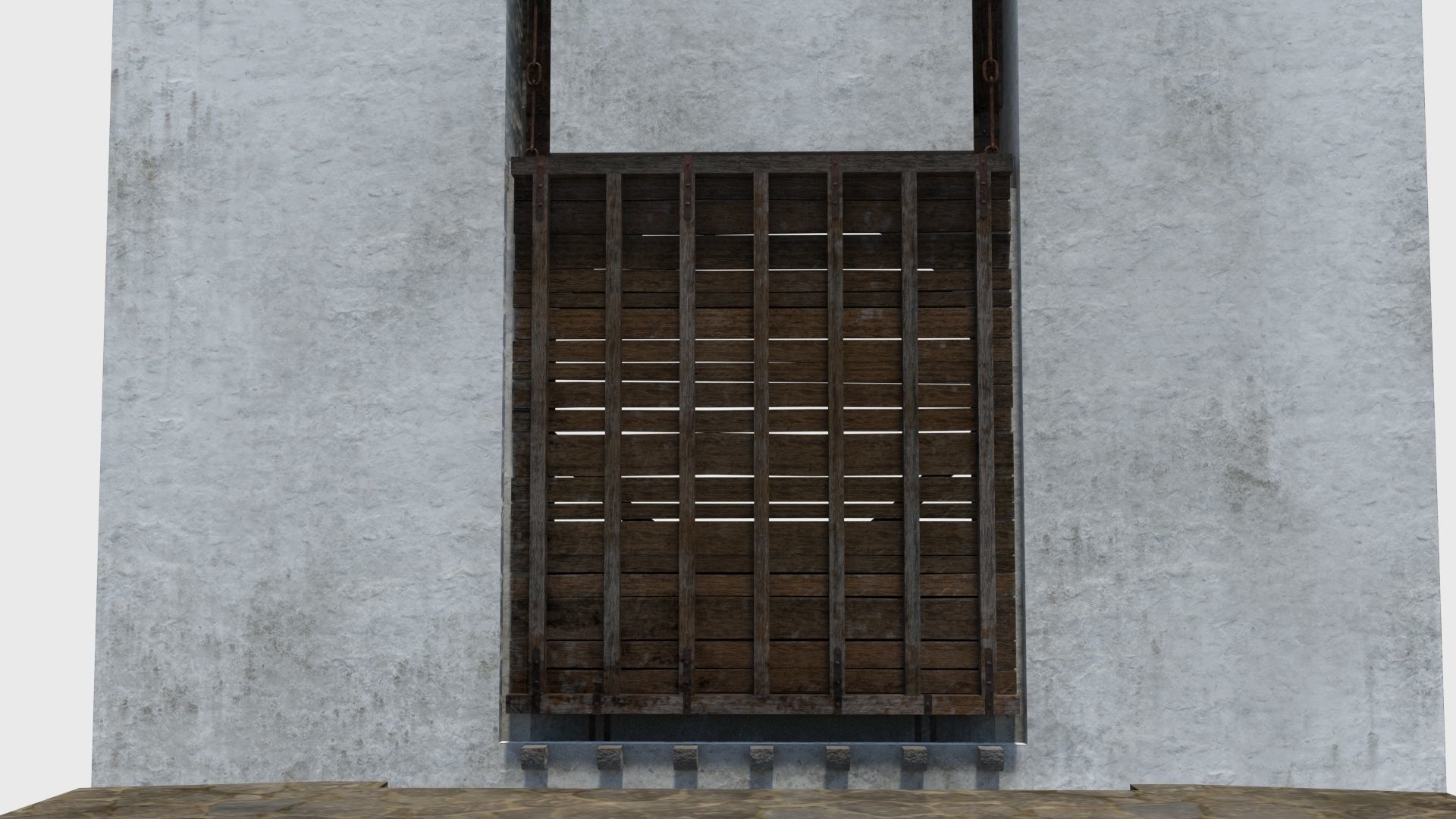 Medieval drawbridge gate with animation Low-poly 3D model_32