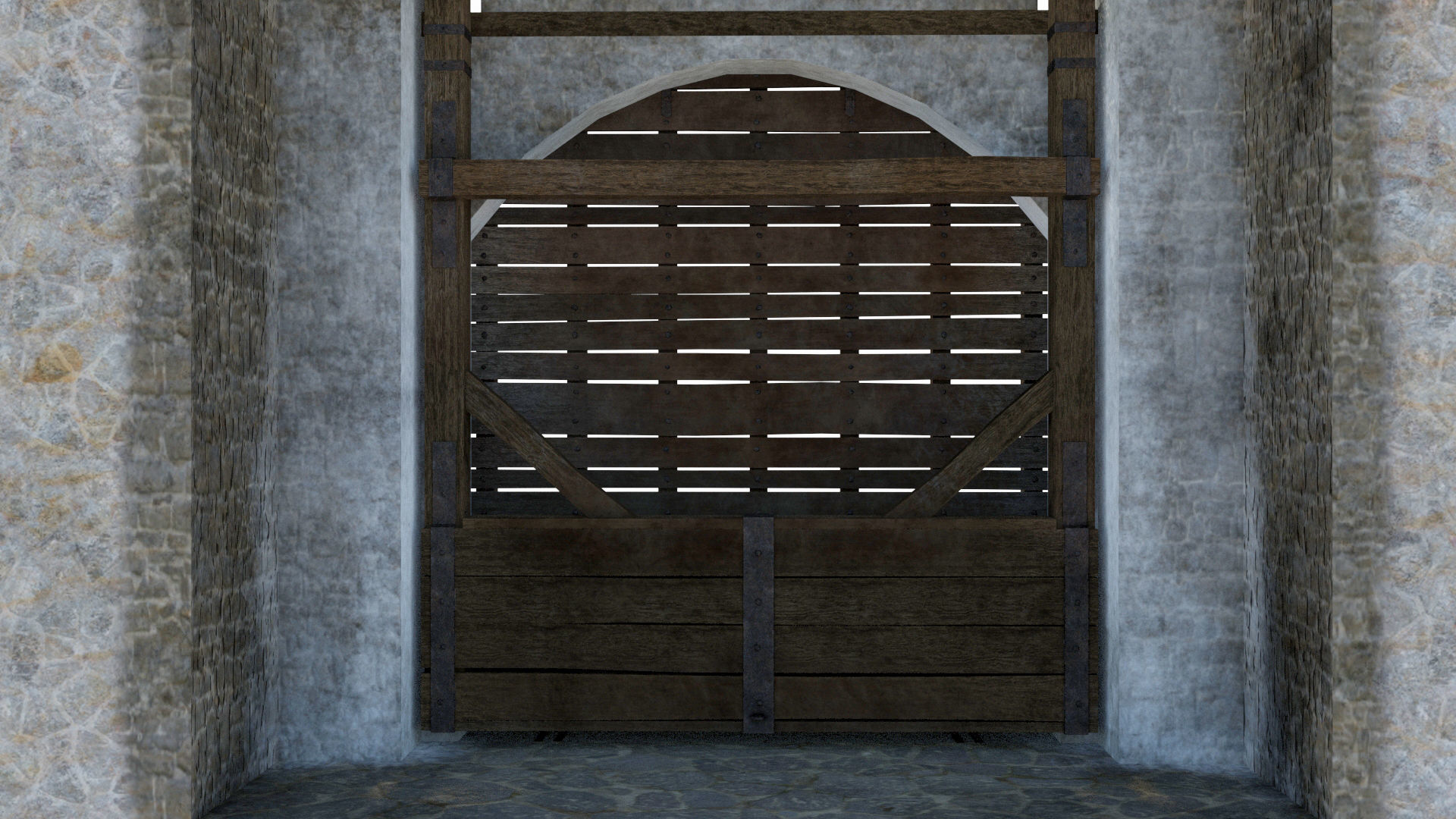 Medieval drawbridge gate with animation Low-poly 3D model_29