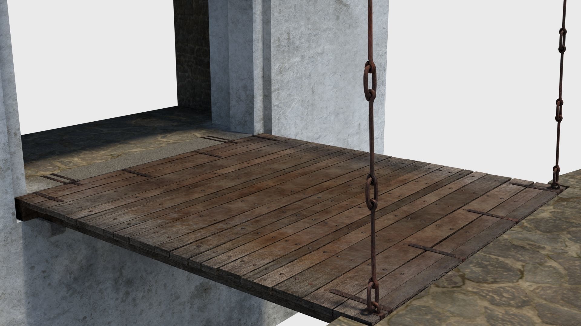 Medieval drawbridge gate with animation Low-poly 3D model_8