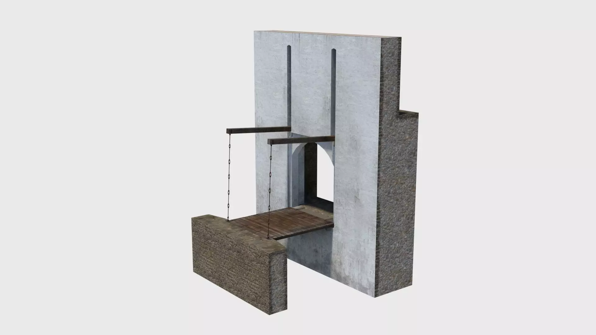 Medieval drawbridge gate with animation Low-poly 3D model_0