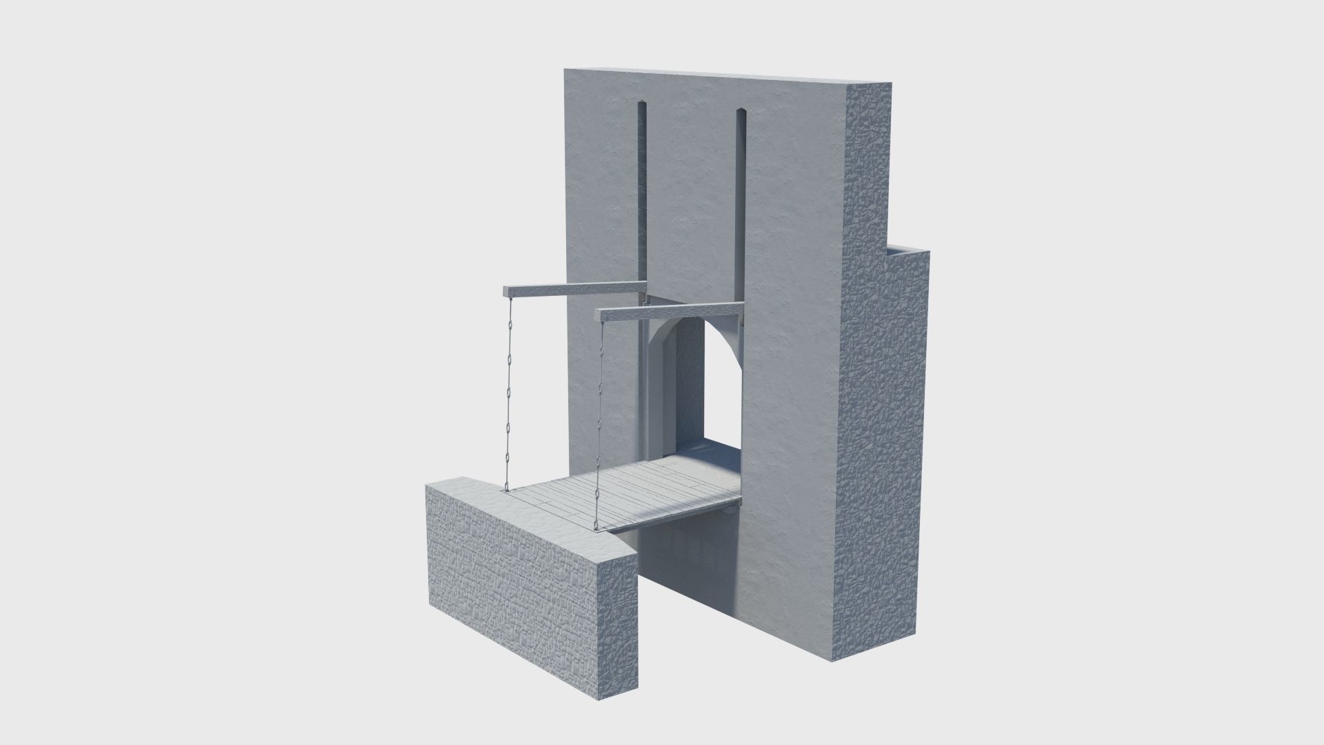 Medieval drawbridge gate with animation Low-poly 3D model_13