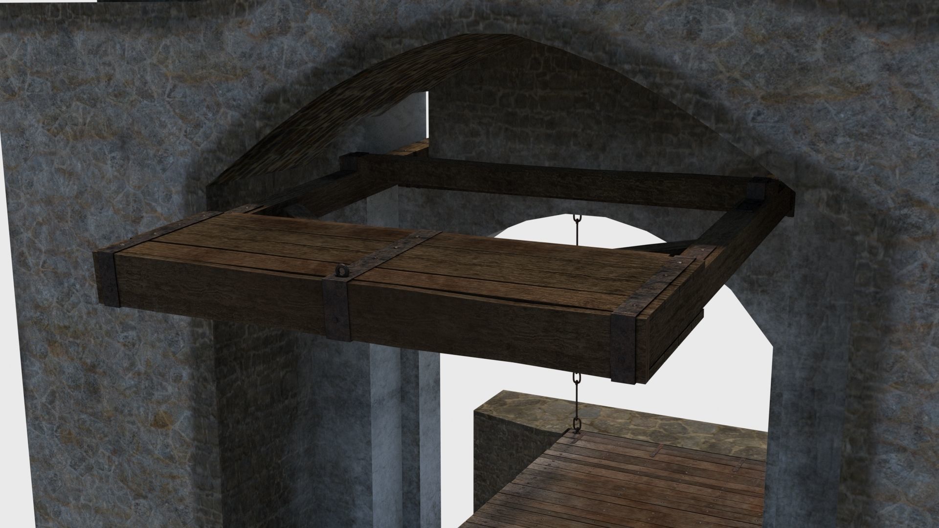 Medieval drawbridge gate with animation Low-poly 3D model_10