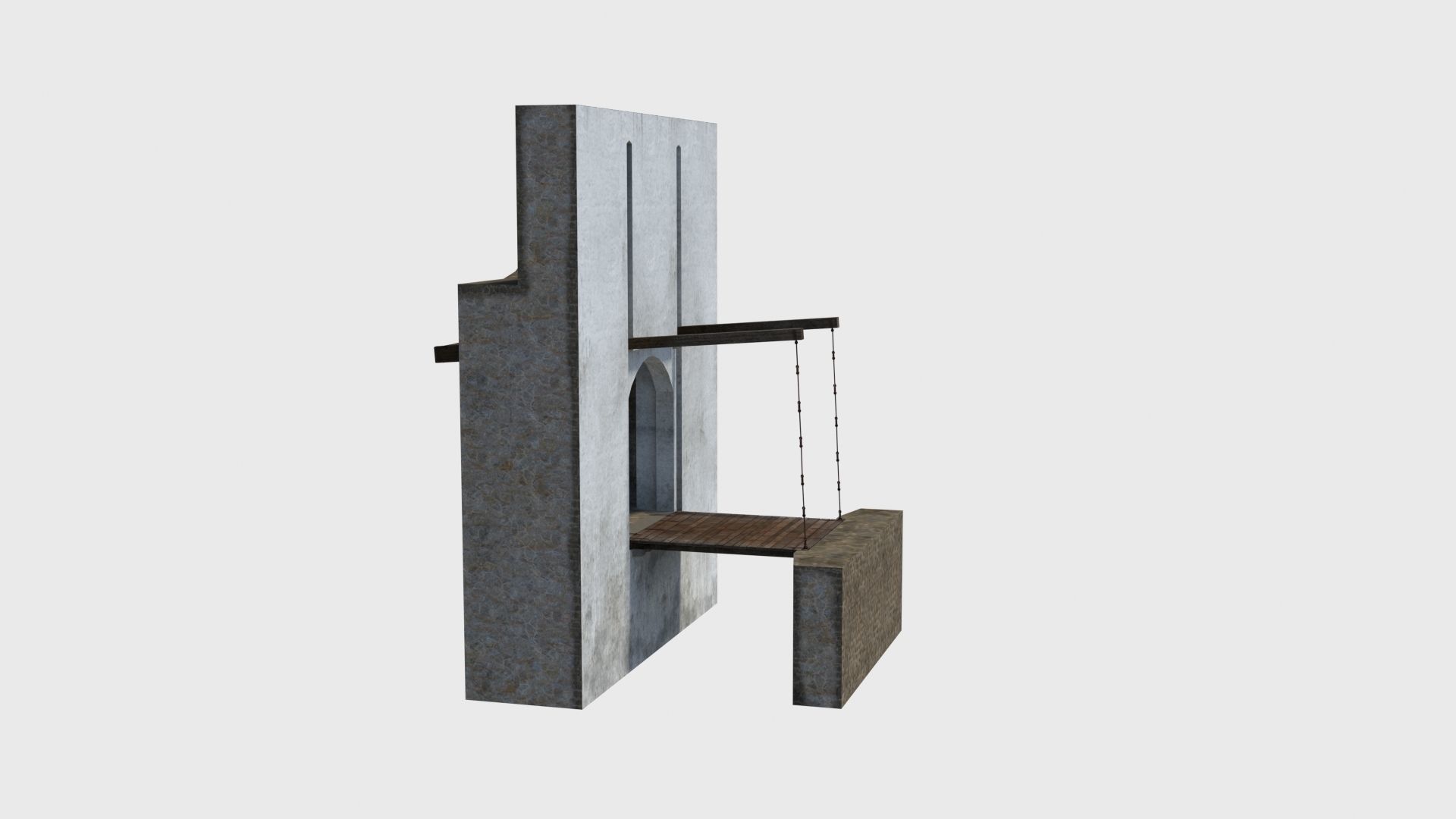 Medieval drawbridge gate with animation Low-poly 3D model_7